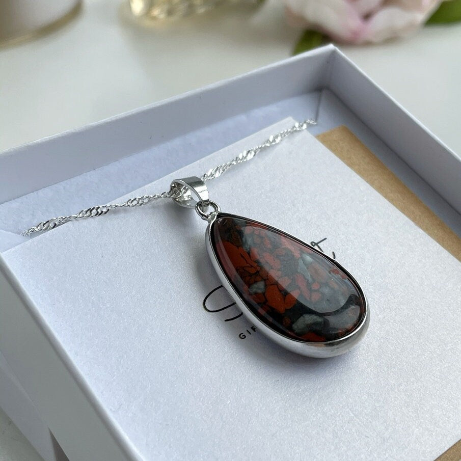 Bloodstone Drop Pendant 1.5x2.5cm