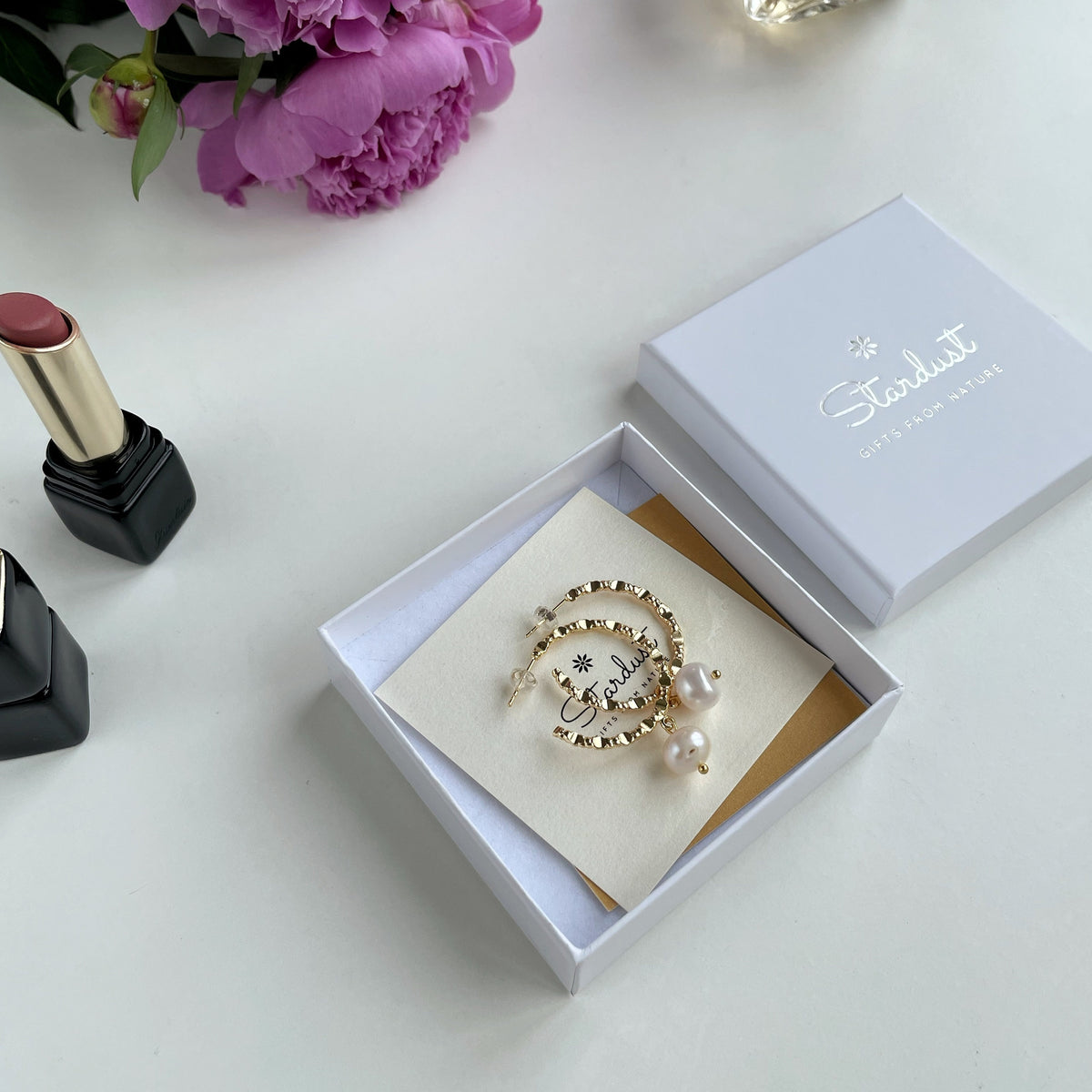 Large Gold Hoop earrings with pearls