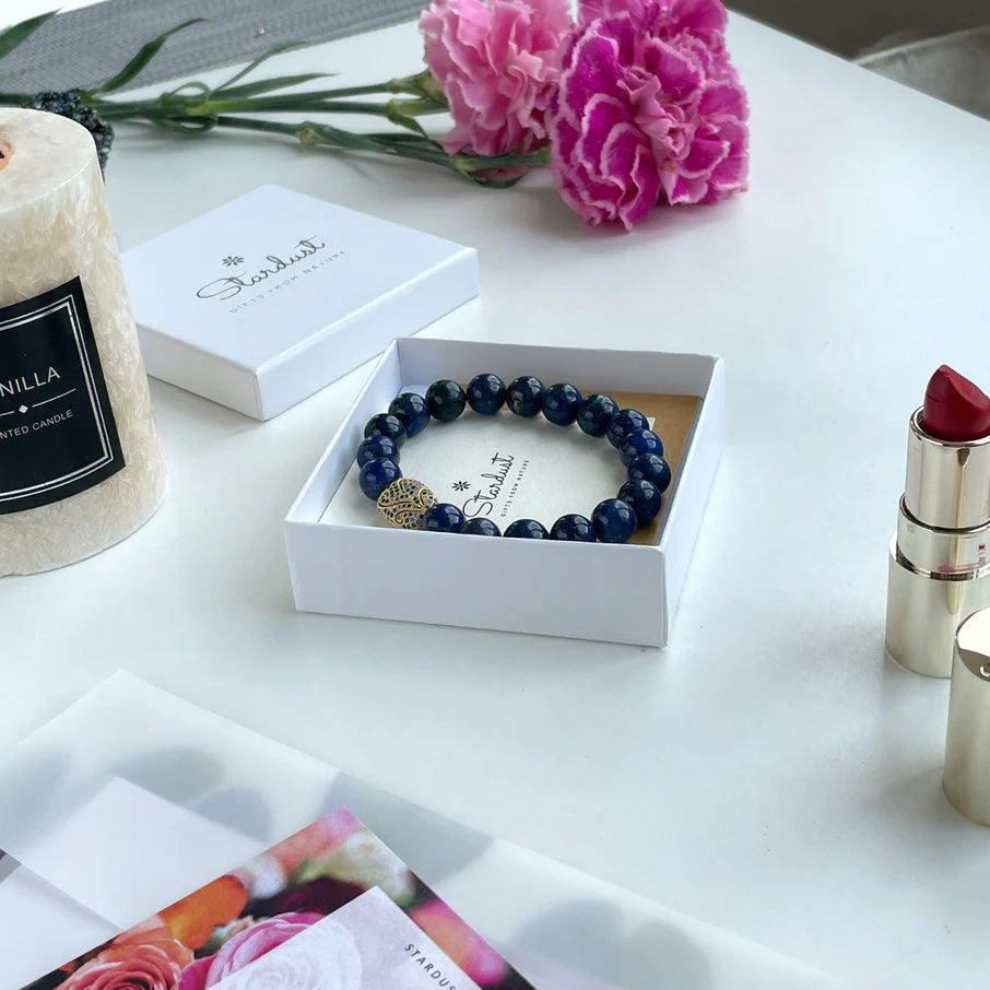 Luxury Lapis Lazuli Bracelet with Zircon Charm | Natural Gemstone Jewelry