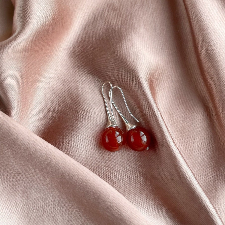 Deep Orange Carnelian Earrings