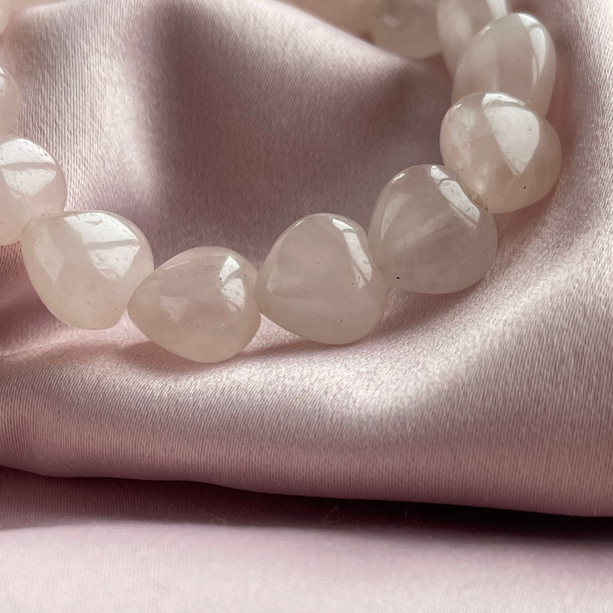 Tiny Rose Quartz hearts bracelet for women