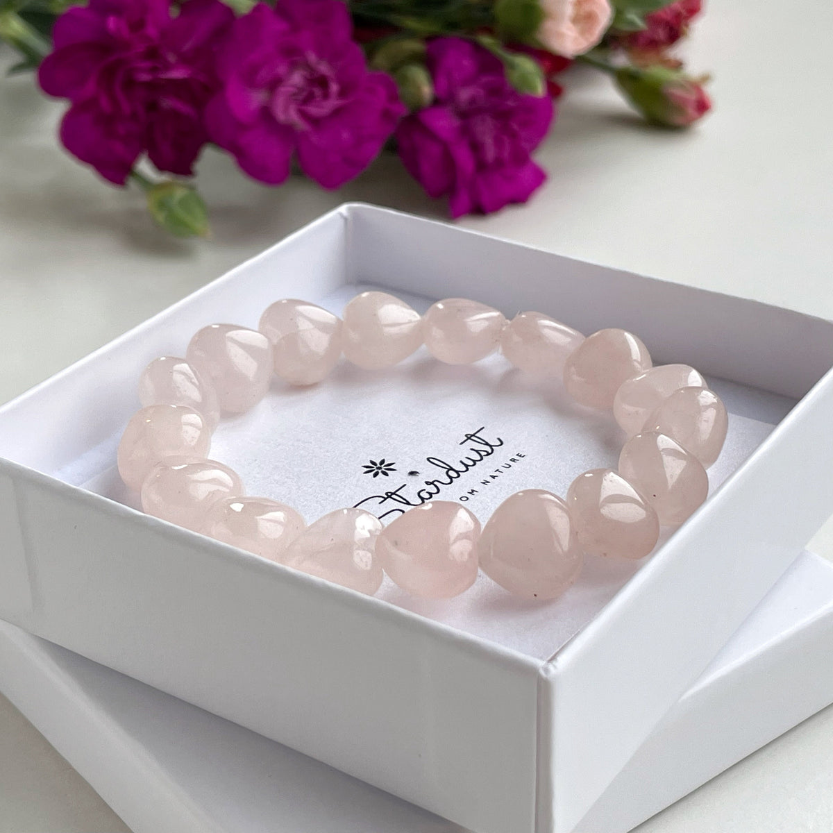 Tiny Rose Quartz hearts bracelet for women