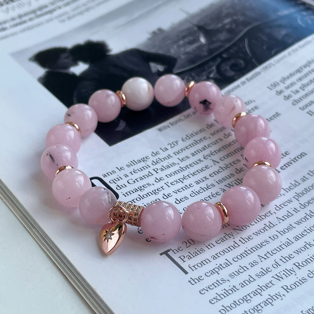 Pink rhodonite beaded bracelet