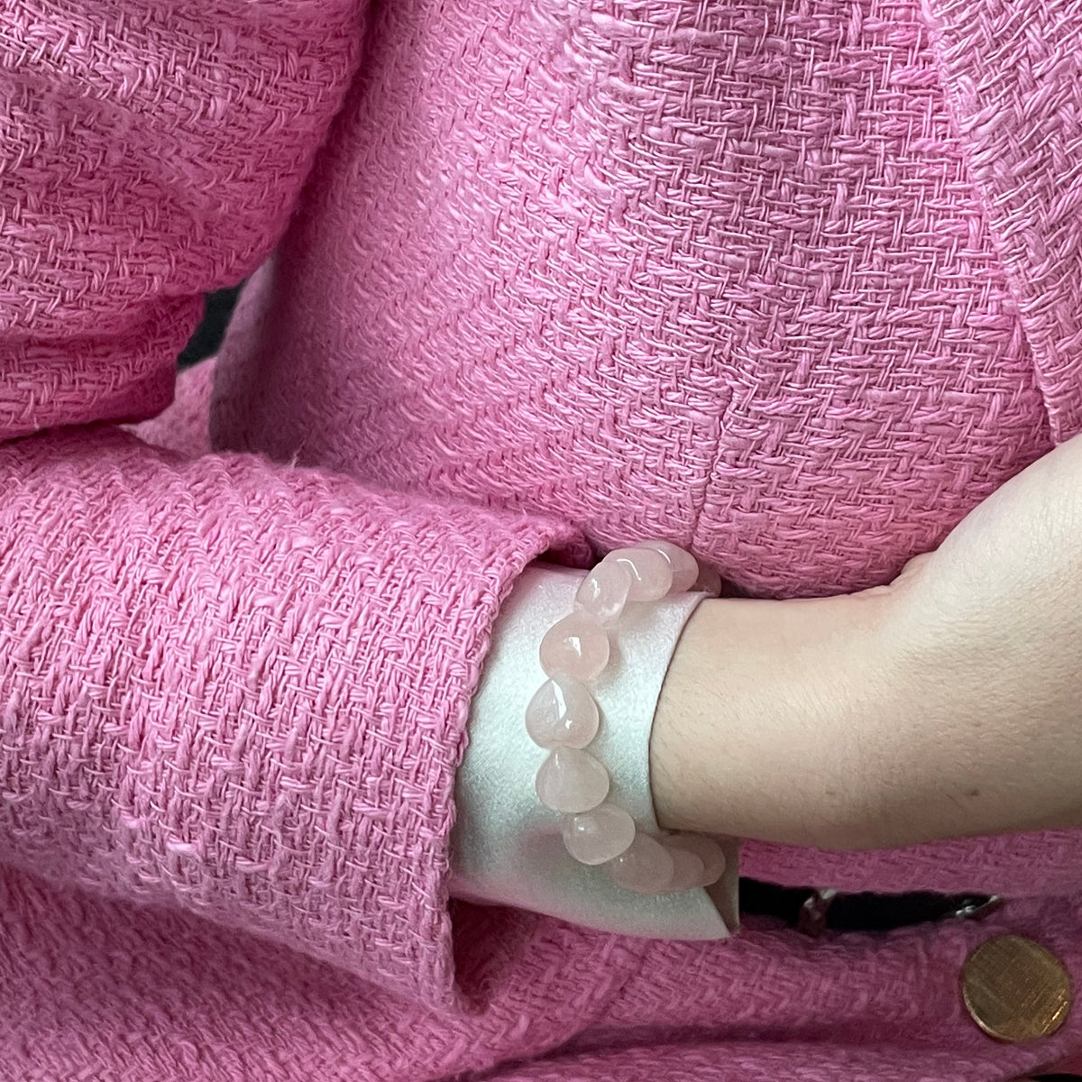 Tiny Rose Quartz hearts bracelet for women
