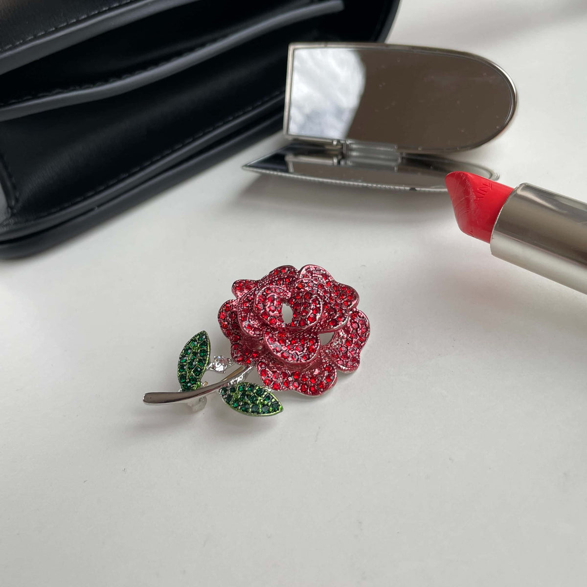 Red Rose Brooch, red zircon brooch