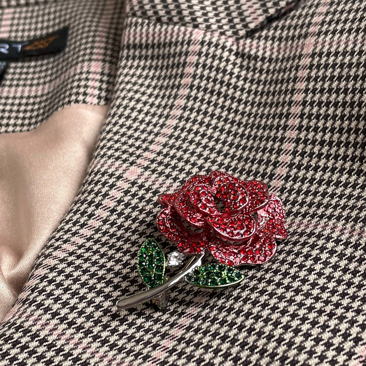 Red Rose Brooch, red zircon brooch