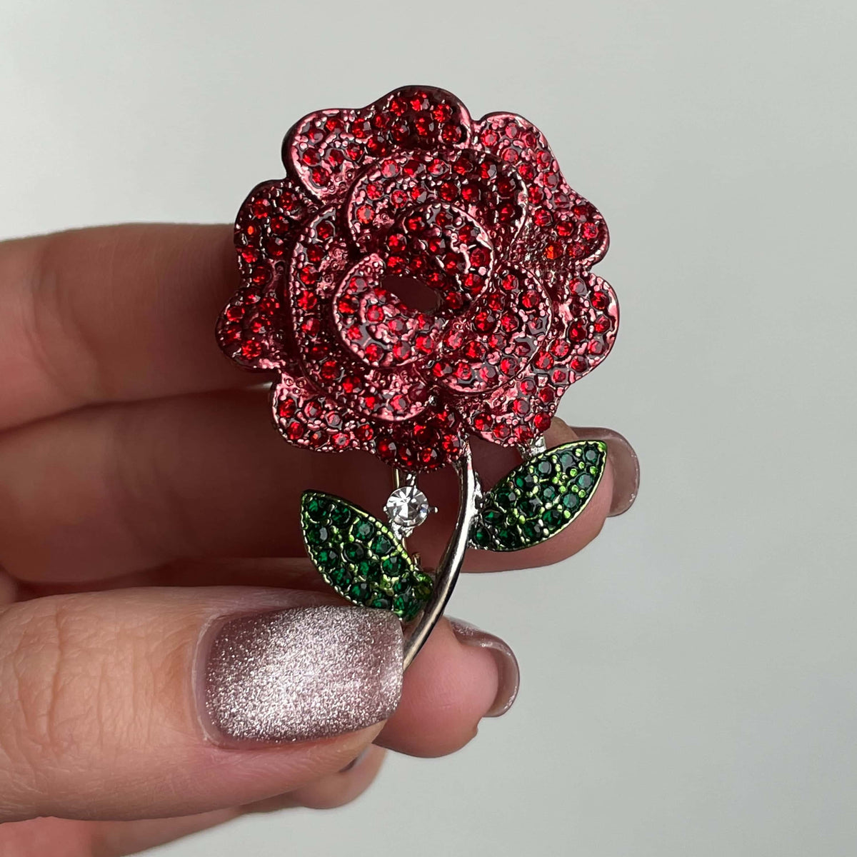Red Rose Brooch, red zircon brooch