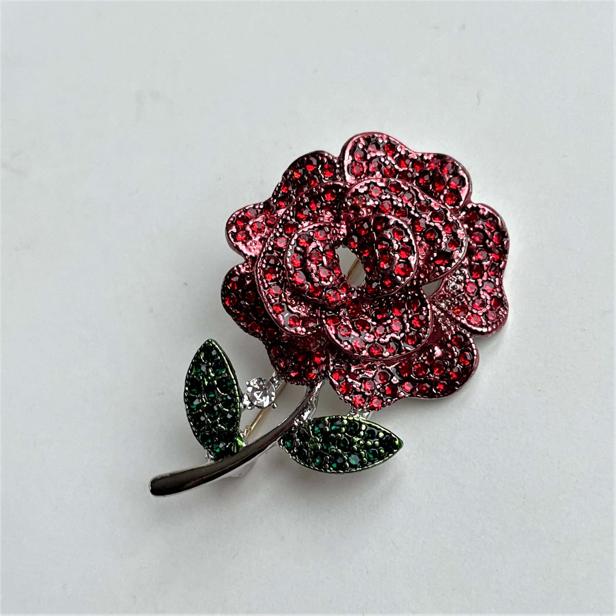 Red Rose Brooch, red zircon brooch