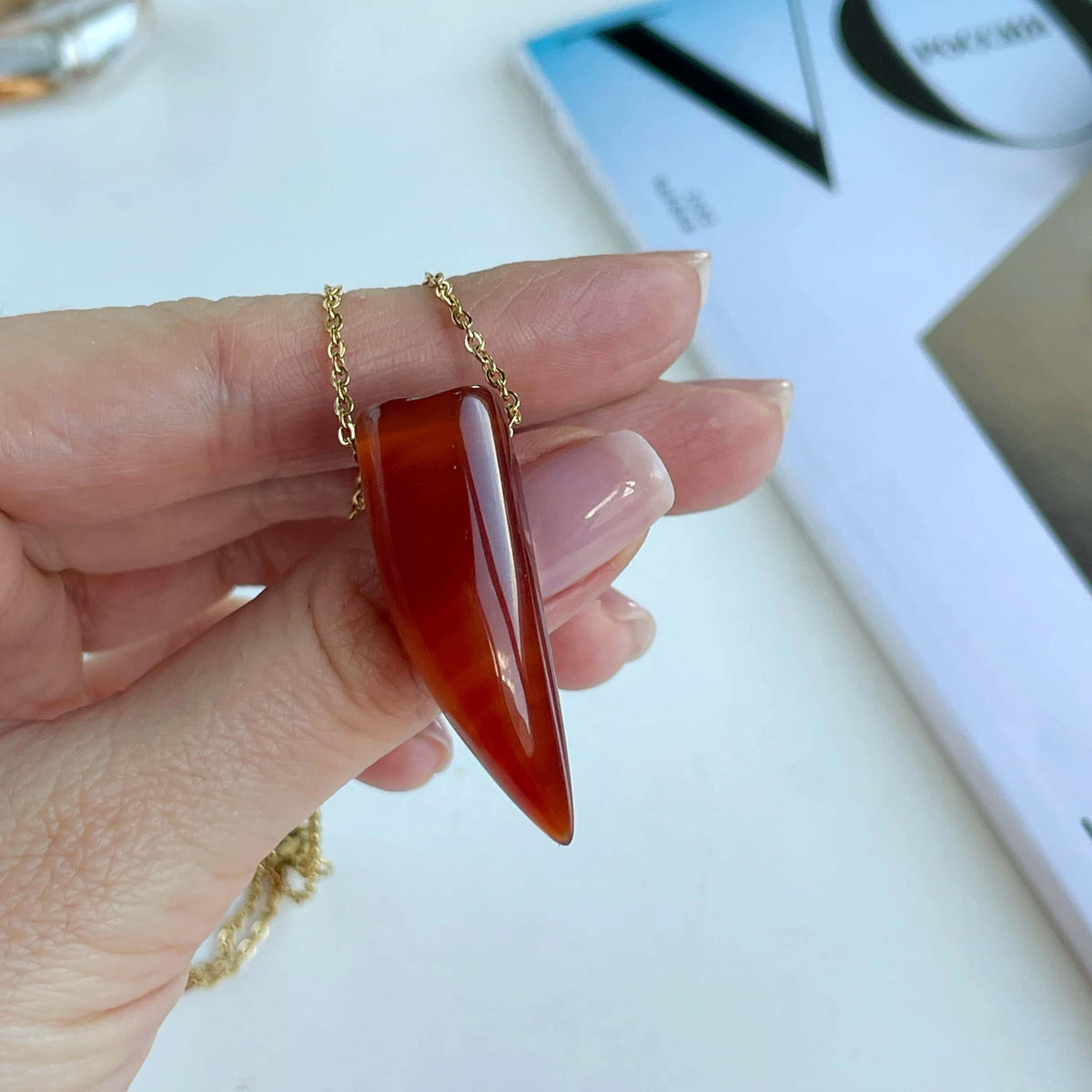 Carnelian Horn pendant with gold chain