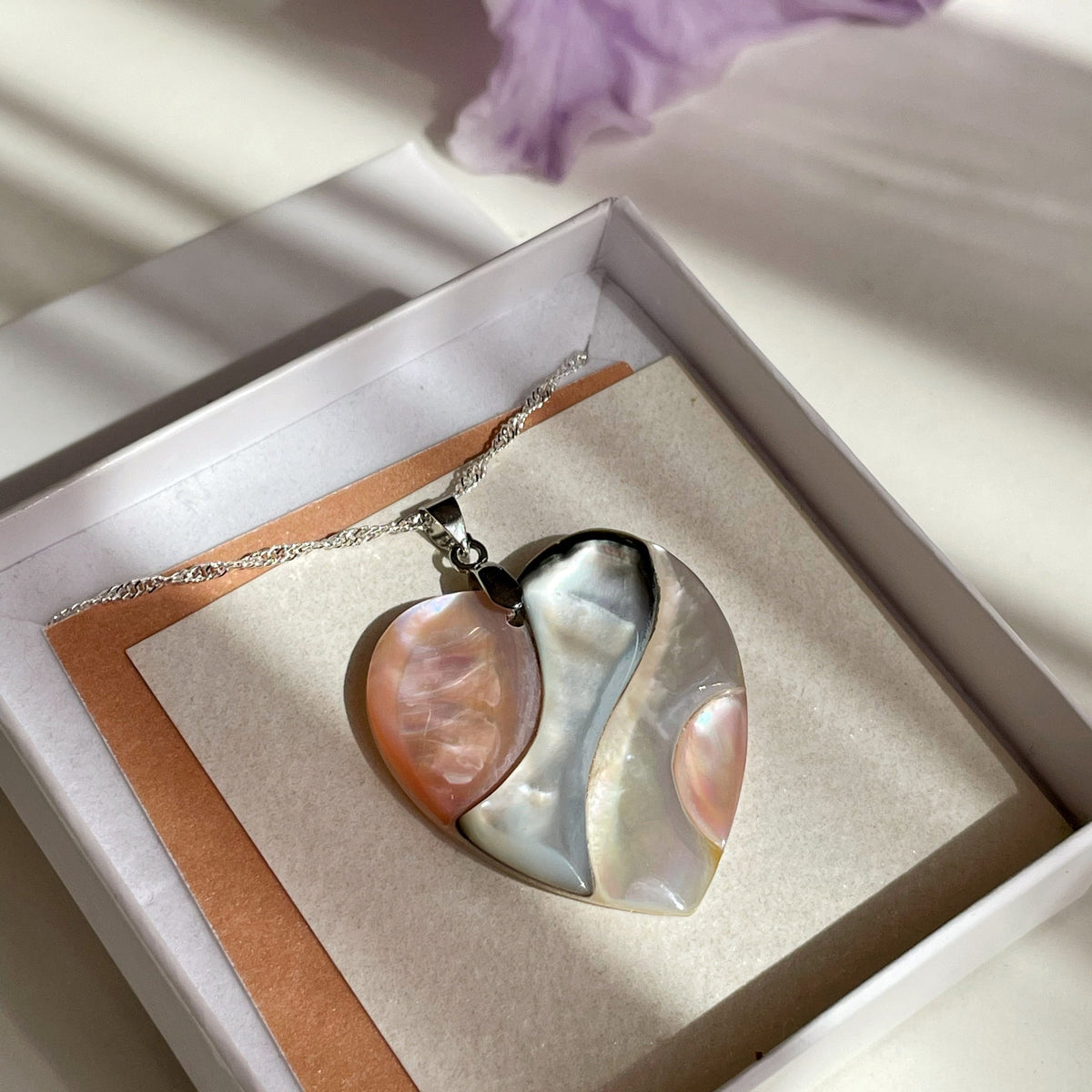 Pink Abalone Shell heart pendant