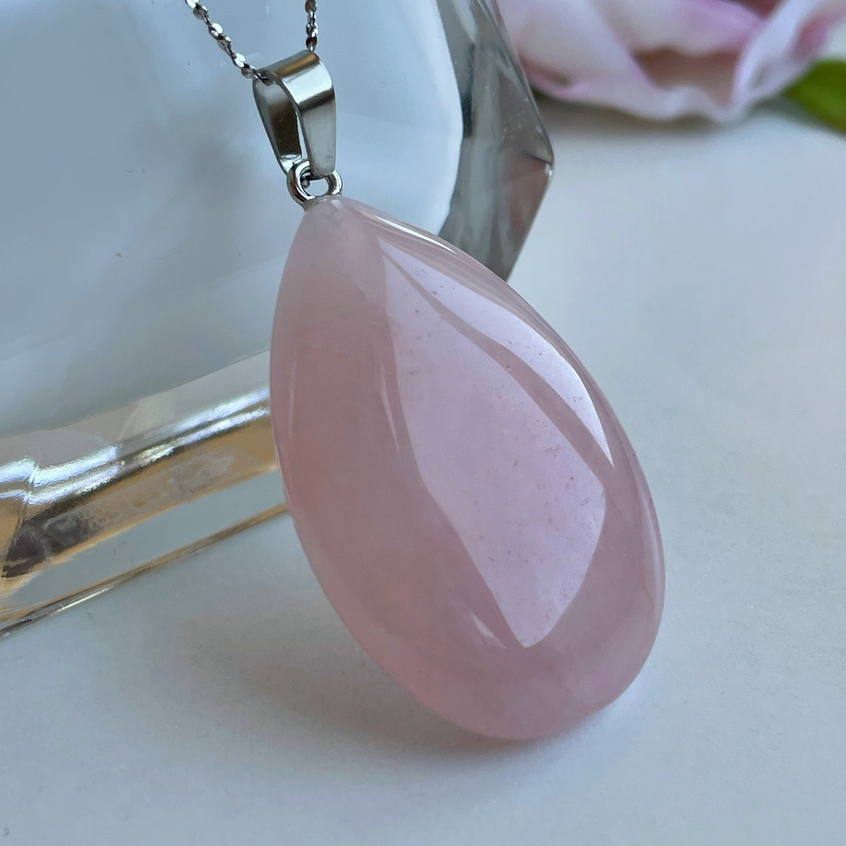 Large Rose Quartz Waterdrop Pendant 4cm