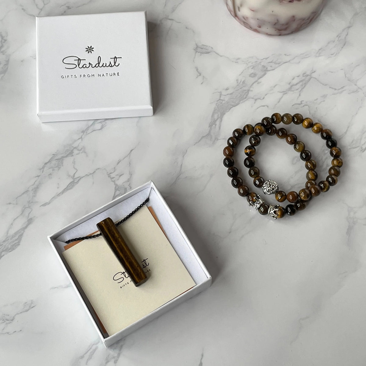 Natural Gemstone Bar pendant on black steel chain for men