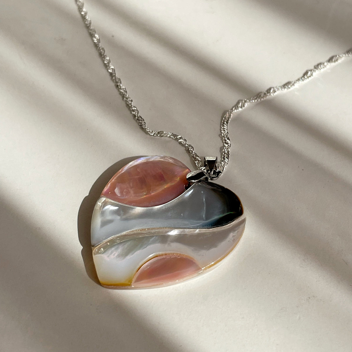 Pink Abalone Shell heart pendant