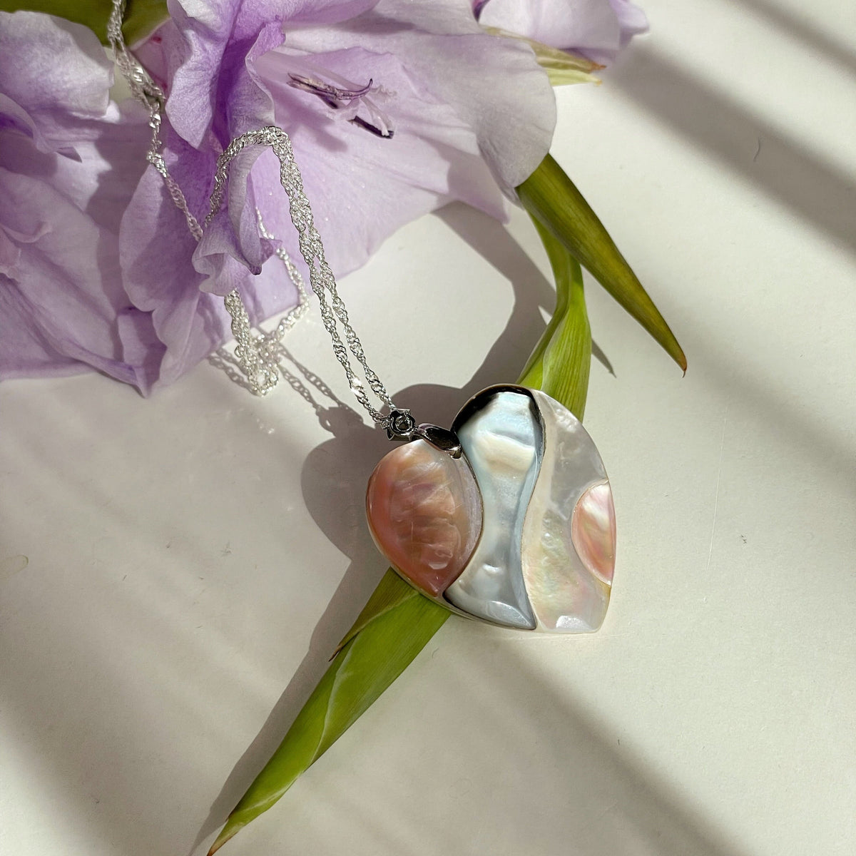 Pink Abalone Shell heart pendant