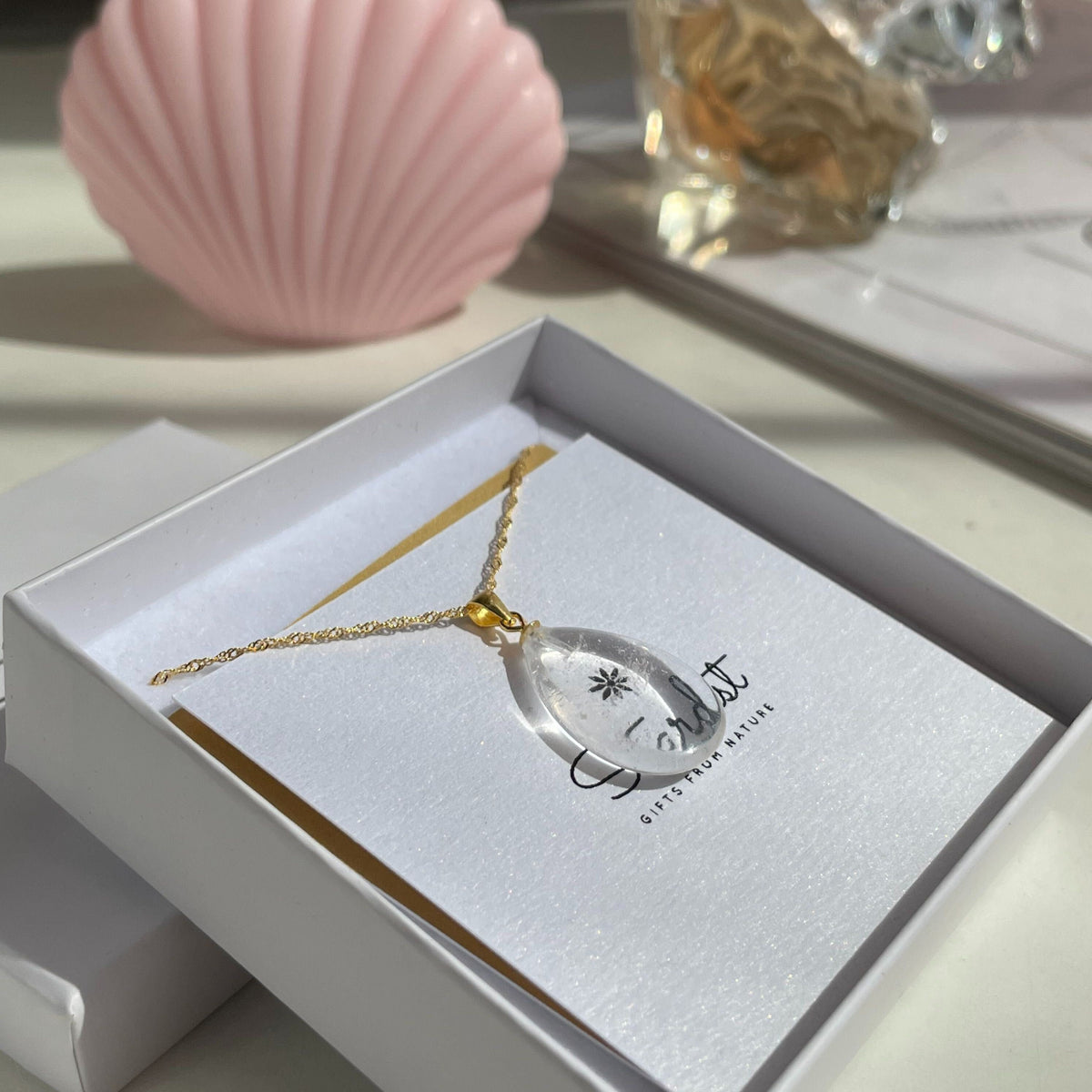 Natural Clear Quartz Drop Pendant Necklace | Gold & Silver