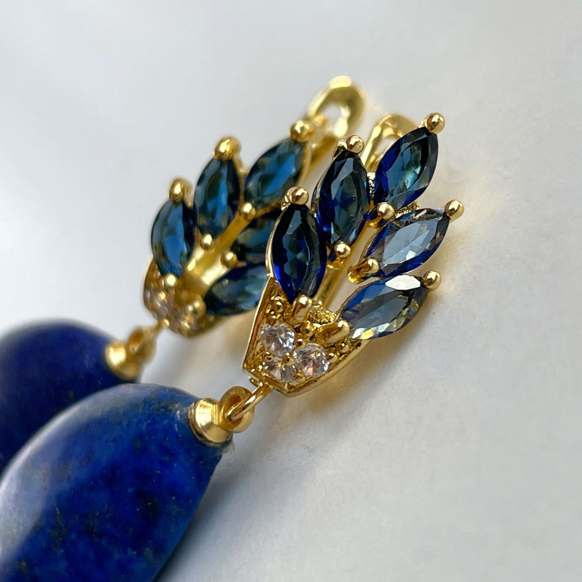 Drop Lapis Lazuli Earrings with blue zircons