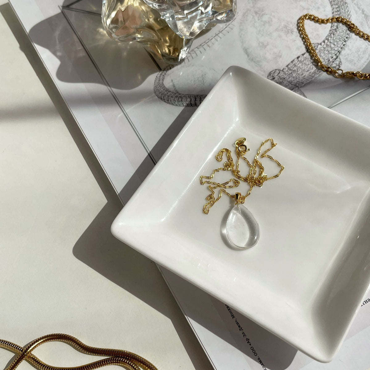 Natural Clear Quartz Drop Pendant Necklace | Gold & Silver