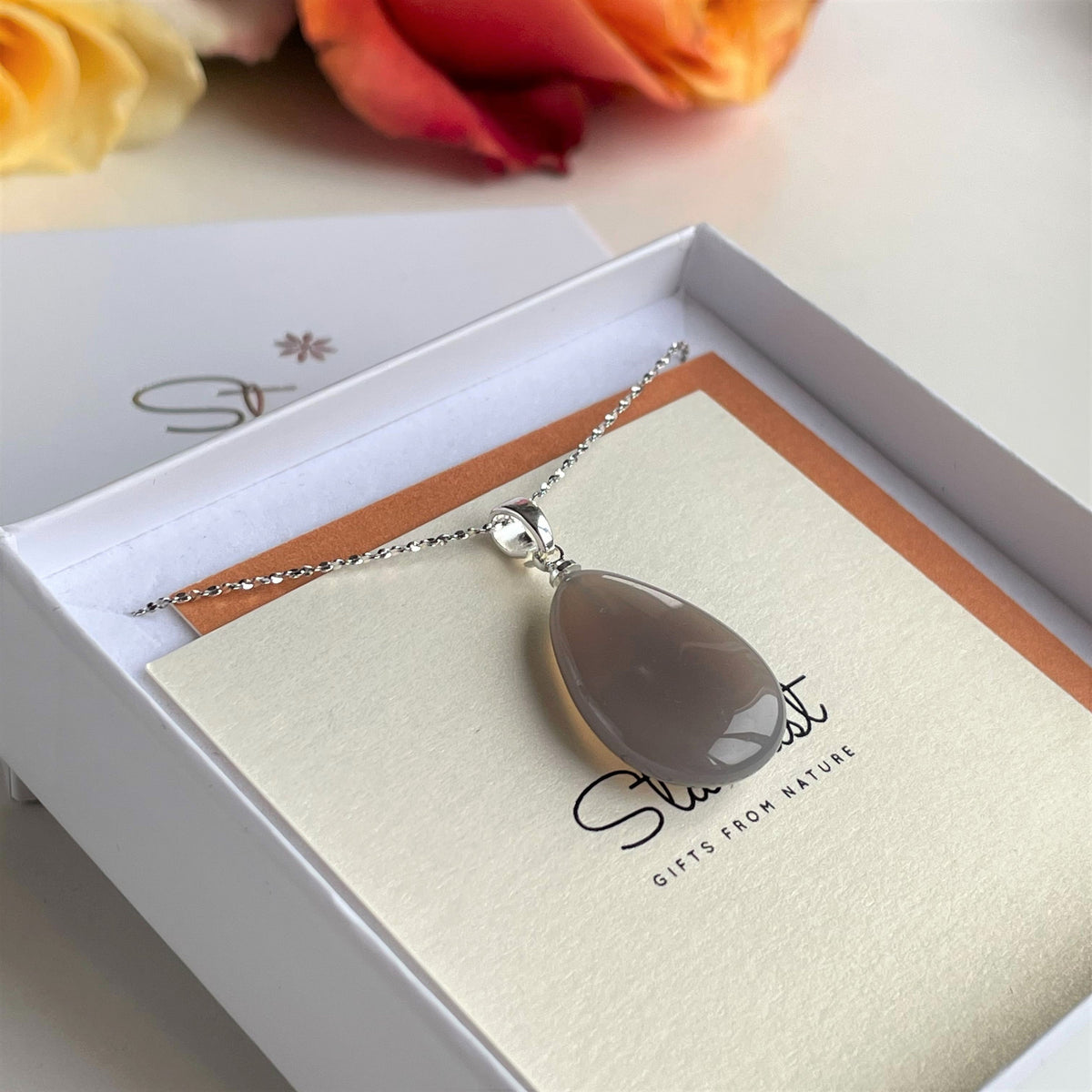 Royal Grey Agate drop pendant