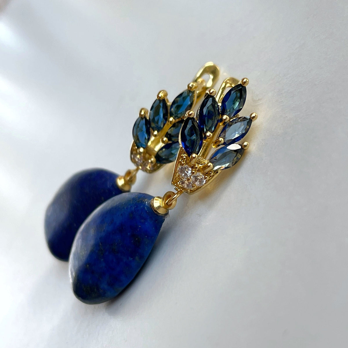 Drop Lapis Lazuli Earrings with blue zircons