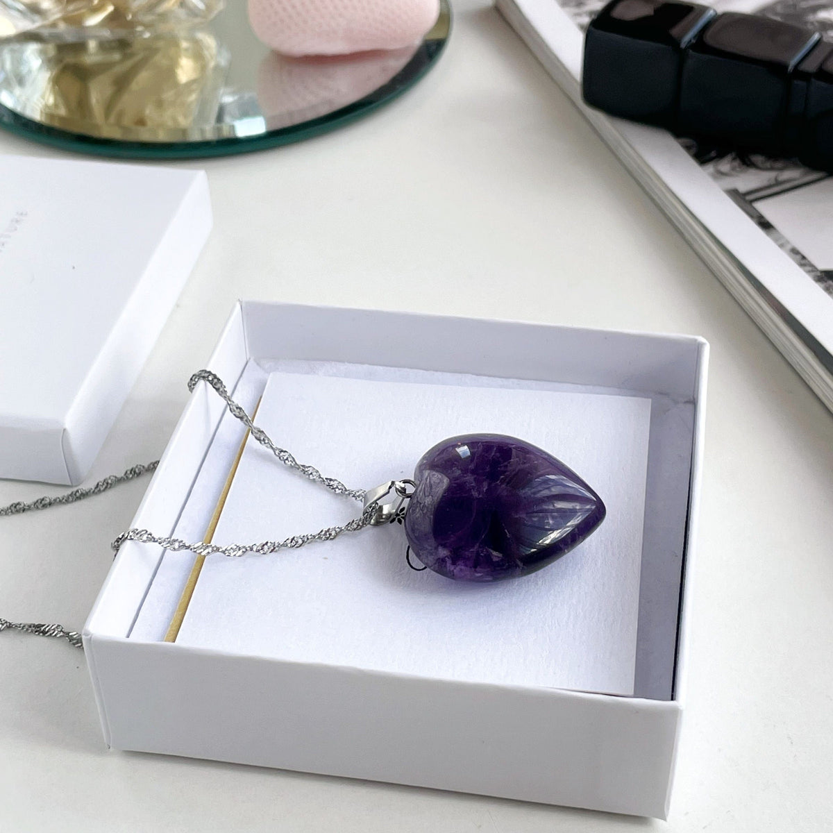 Big Purple Amethyst heart pendant 3cm
