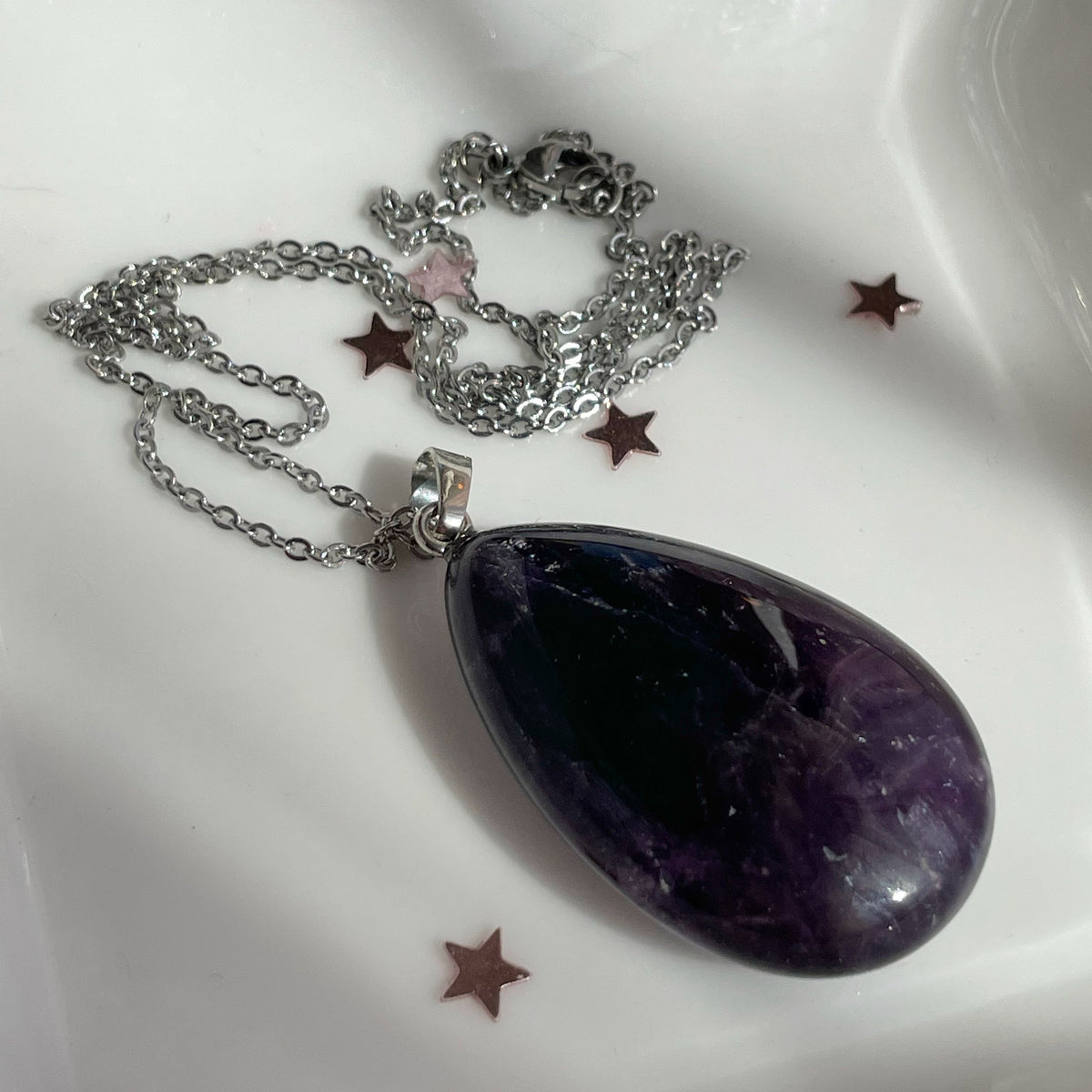 Large deep Purple Amethyst Necklace Pendant drop shape