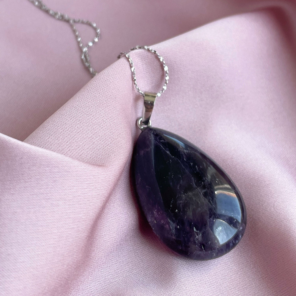 Large deep Purple Amethyst Necklace Pendant drop shape