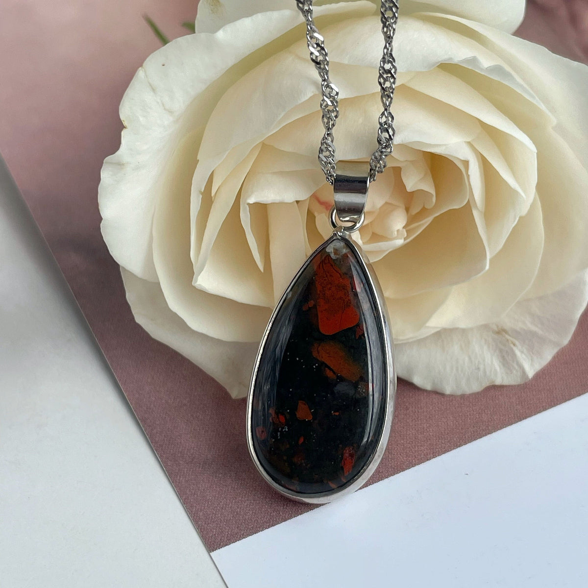 Bloodstone Drop Pendant 1.5x2.5cm