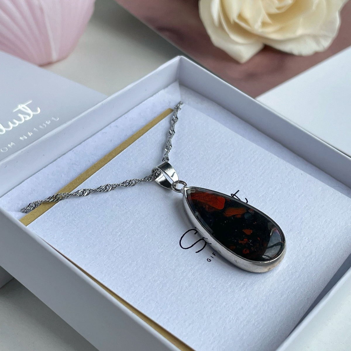Bloodstone Drop Pendant 1.5x2.5cm