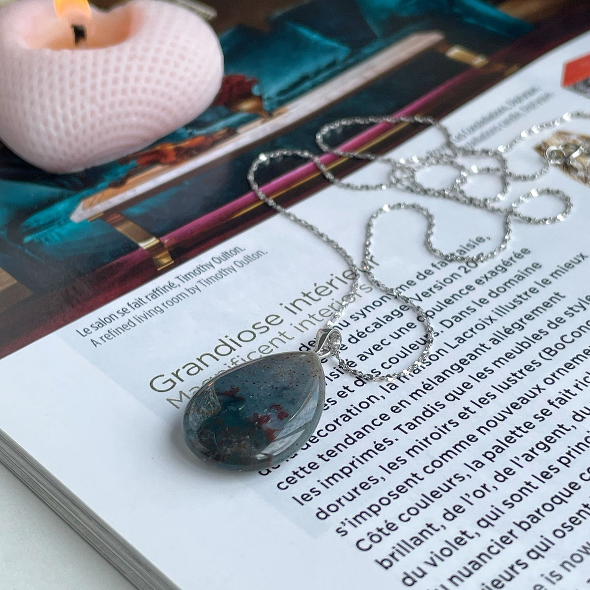 Red Green Bloodstone gemstone pendant necklace