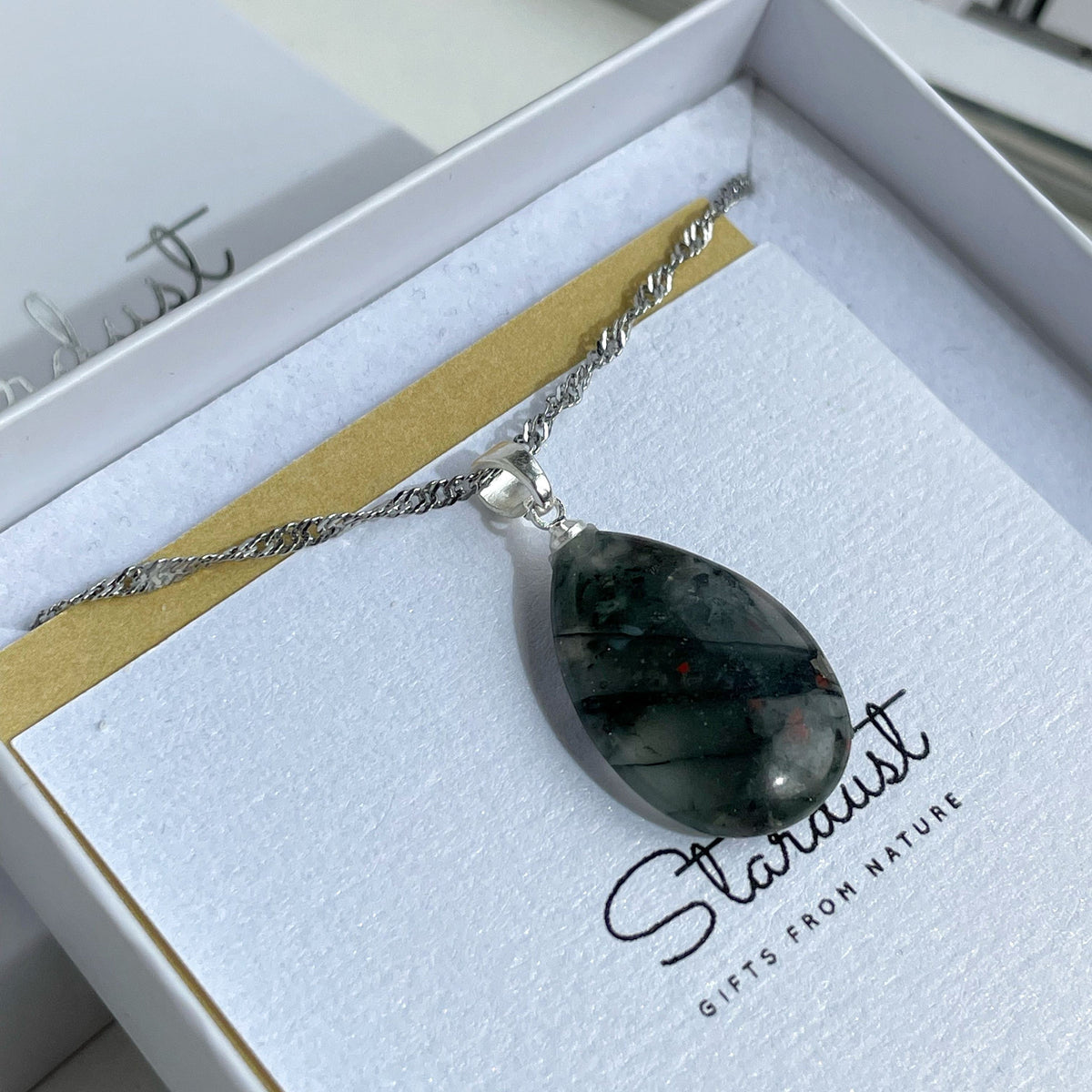Red Green Bloodstone gemstone pendant necklace