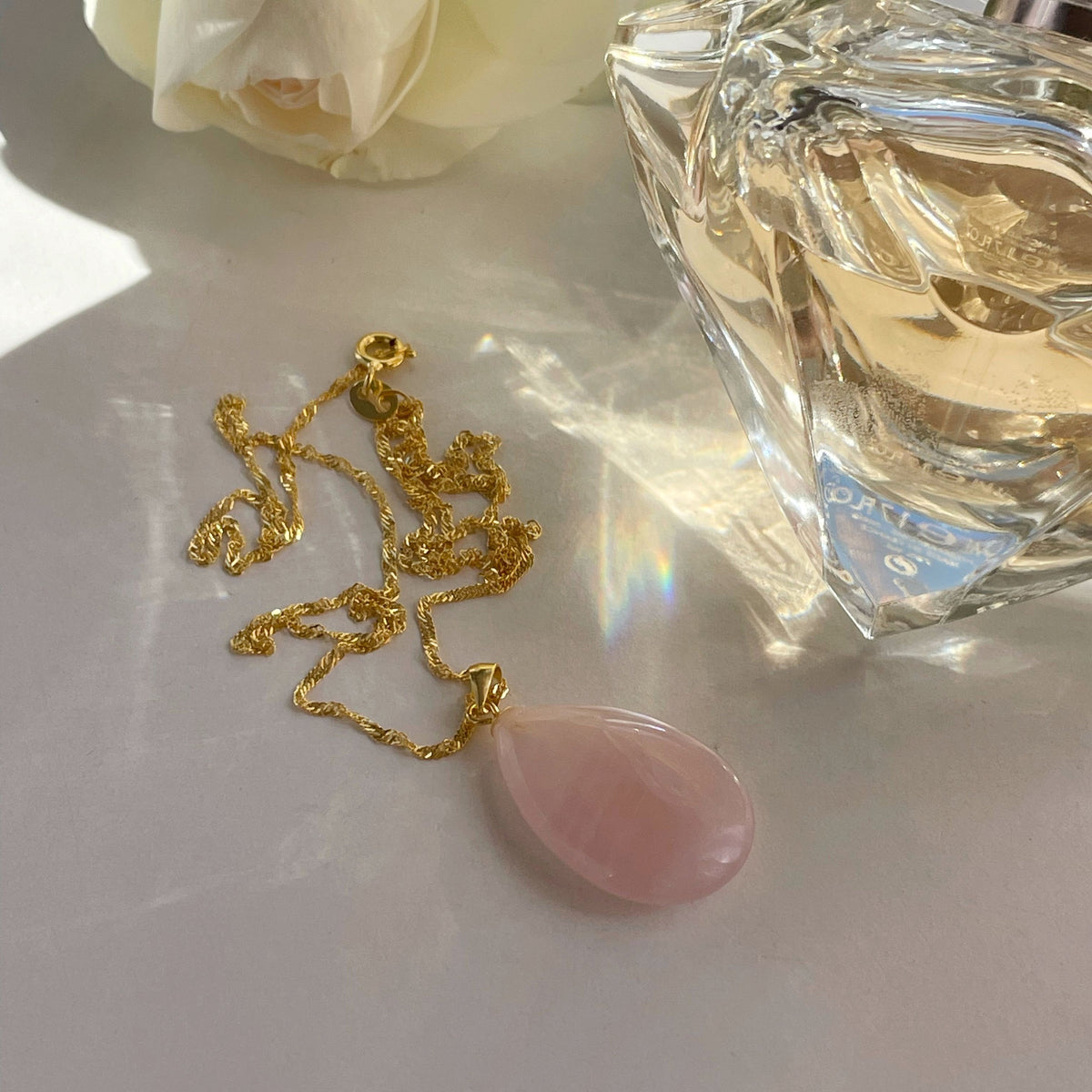 Rose Quartz Drop Pendant 1.5x2.5cm