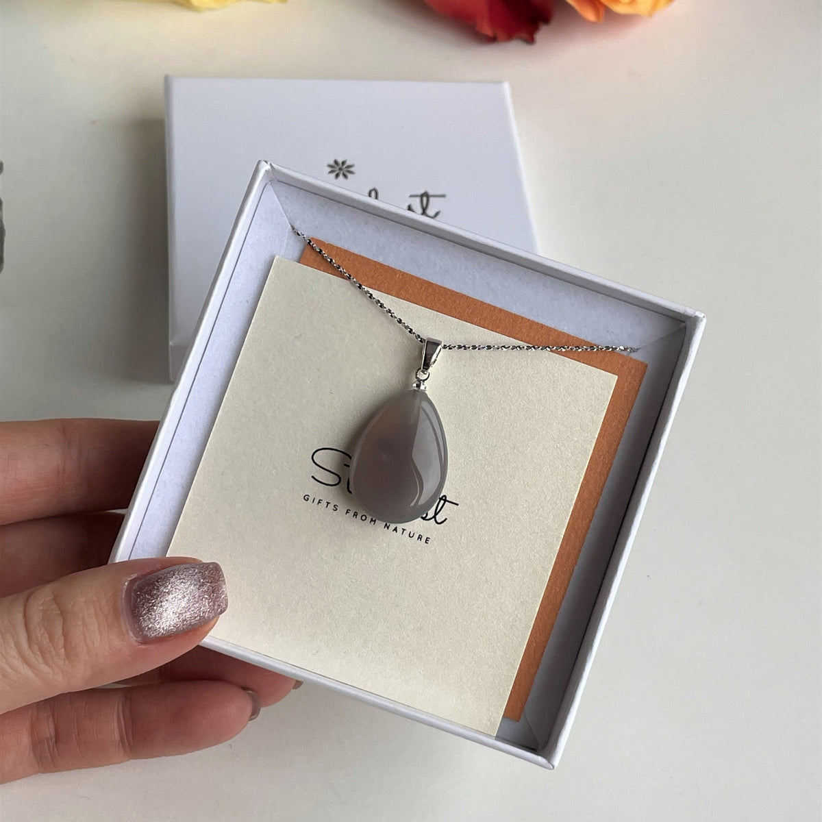 Royal Grey Agate drop pendant