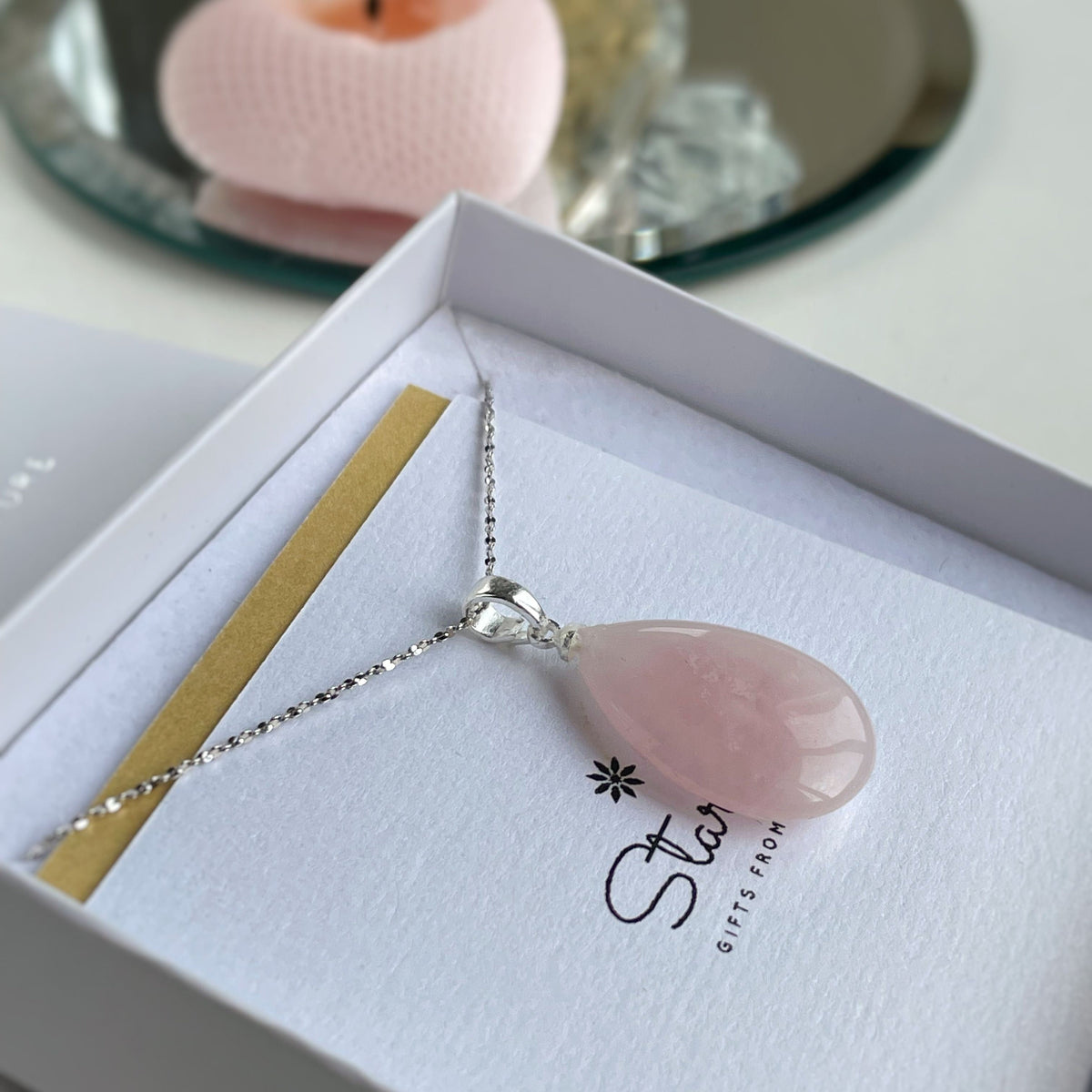 Rose Quartz Drop Pendant 1.5x2.5cm