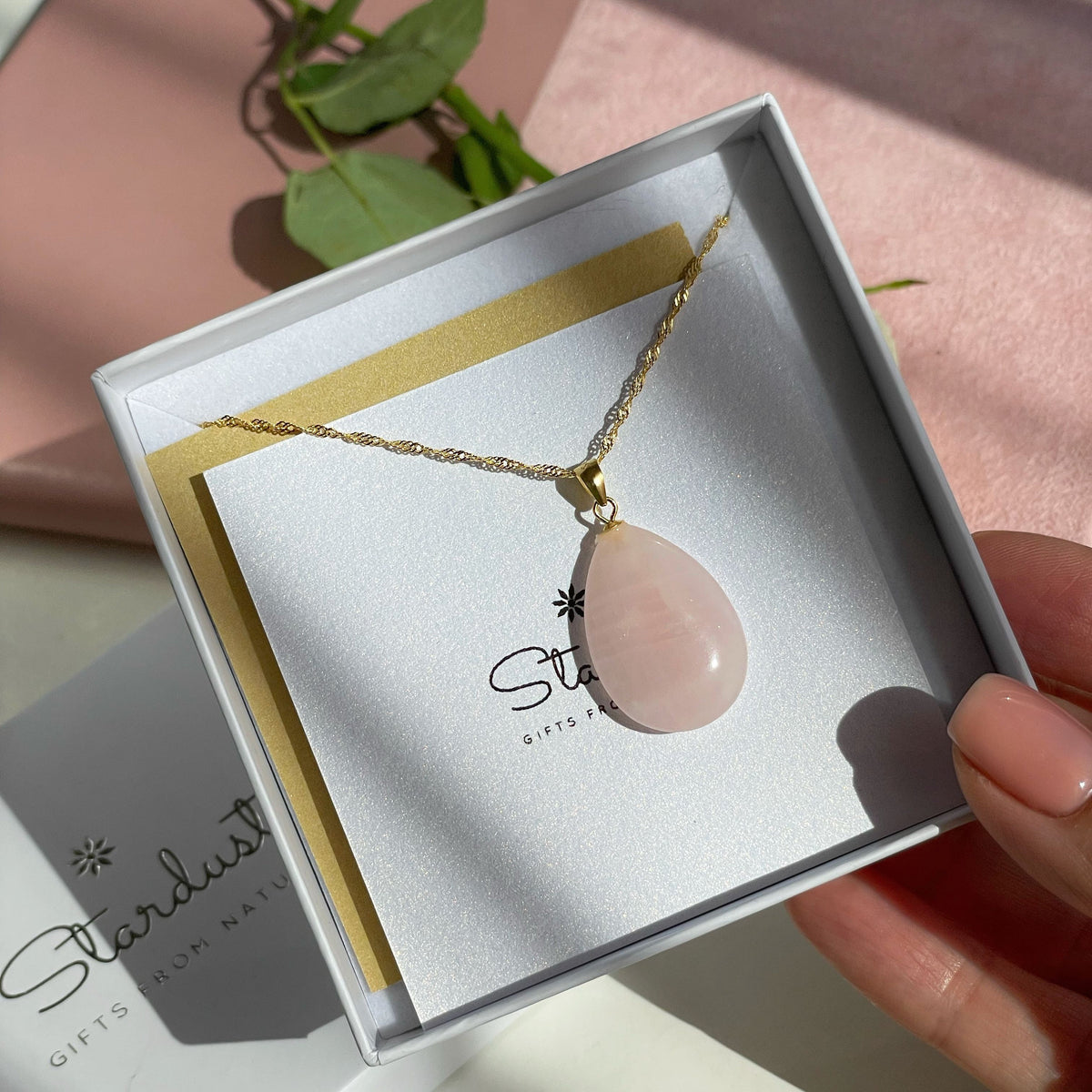 Rose Quartz Drop Pendant 1.5x2.5cm