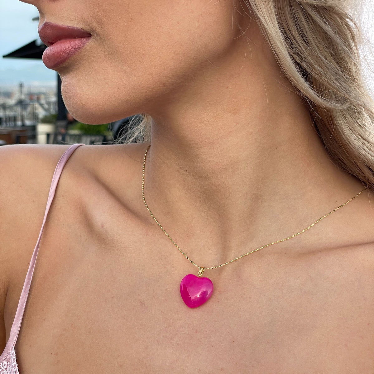 Pink Agate Heart Pendant
