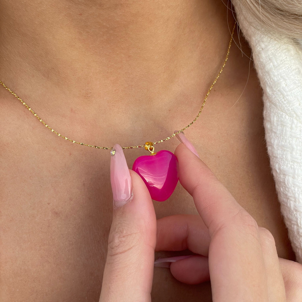 Pink Agate Heart Pendant