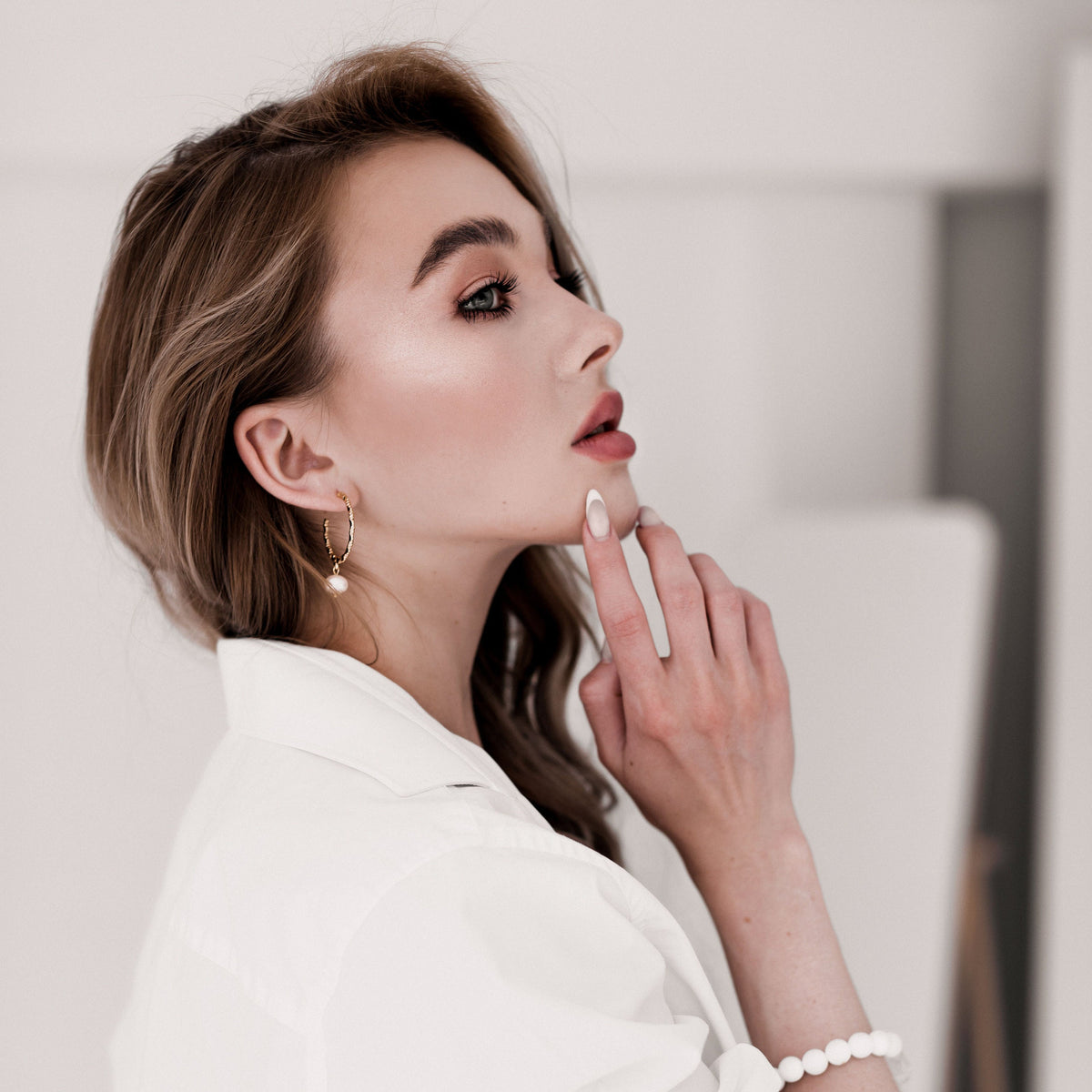 Large Gold Hoop earrings with pearls
