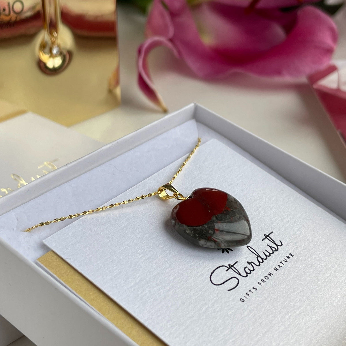 Bloodstone Heart Pendant 2.5cm