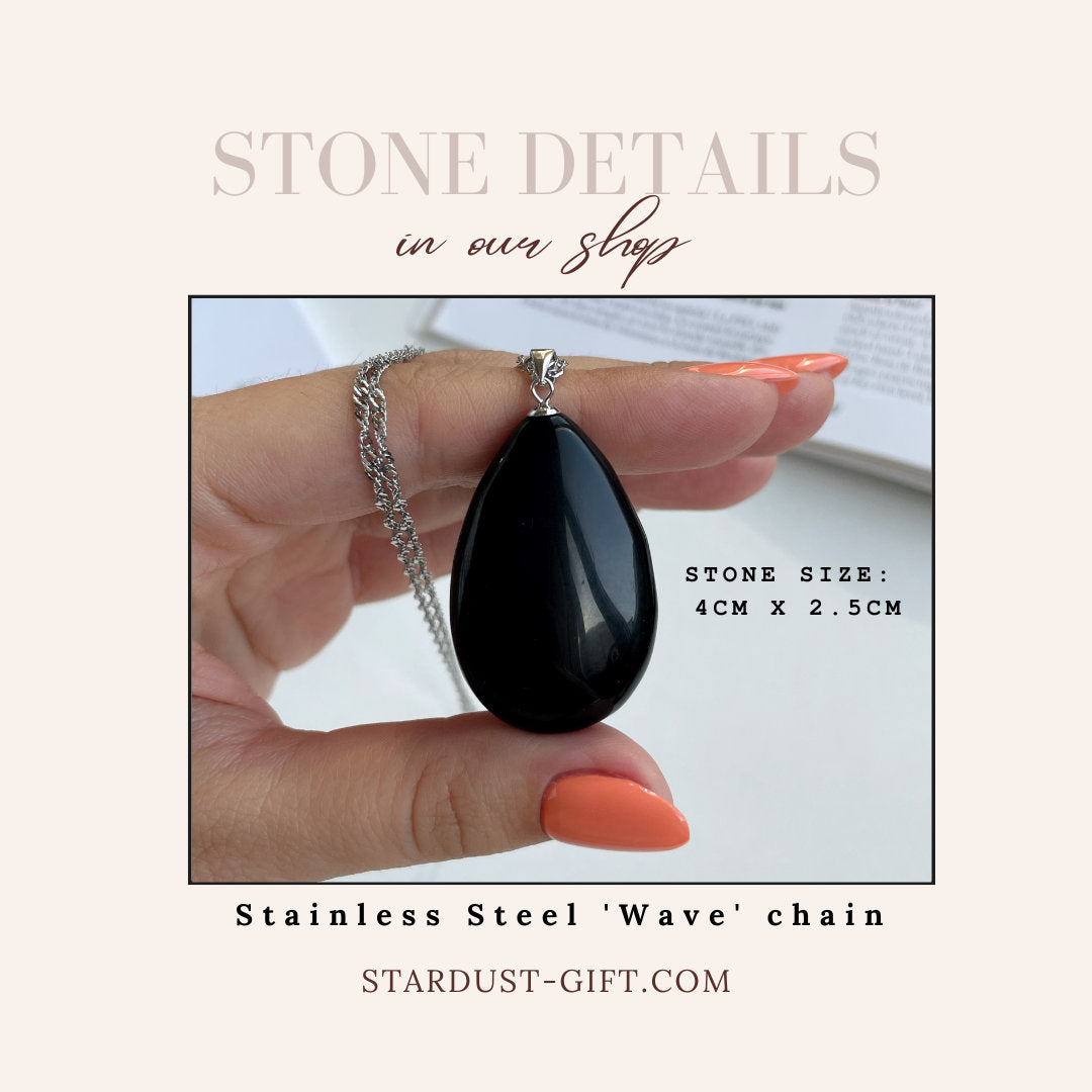 Jet Black Genuine Obsidian drop pendant 4cm