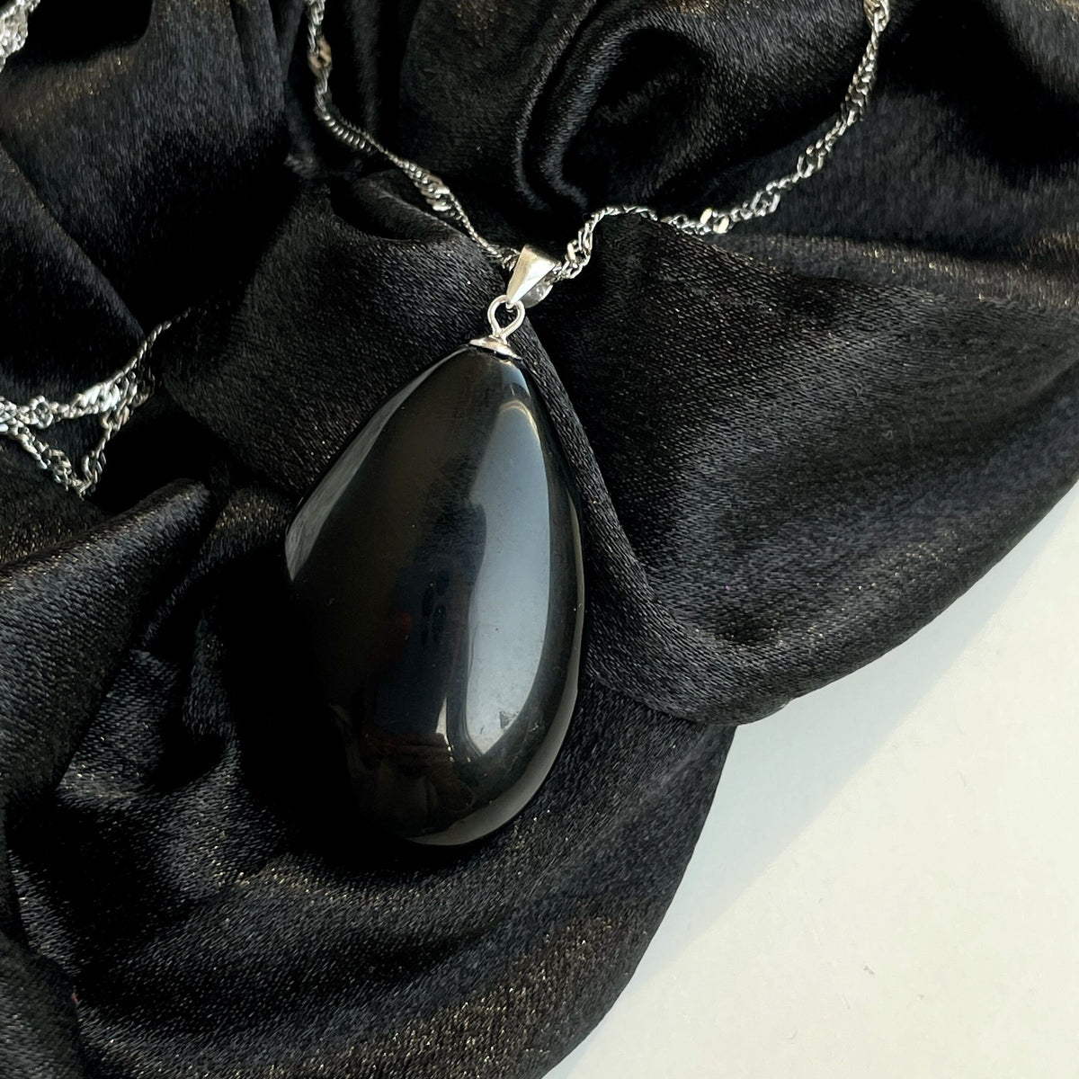Jet Black Genuine Obsidian drop pendant 4cm