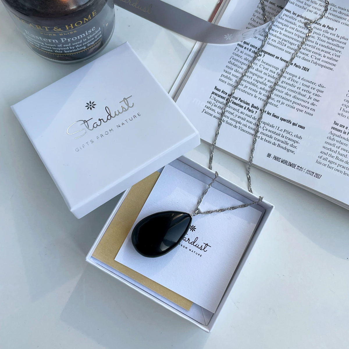 Jet Black Genuine Obsidian drop pendant 4cm