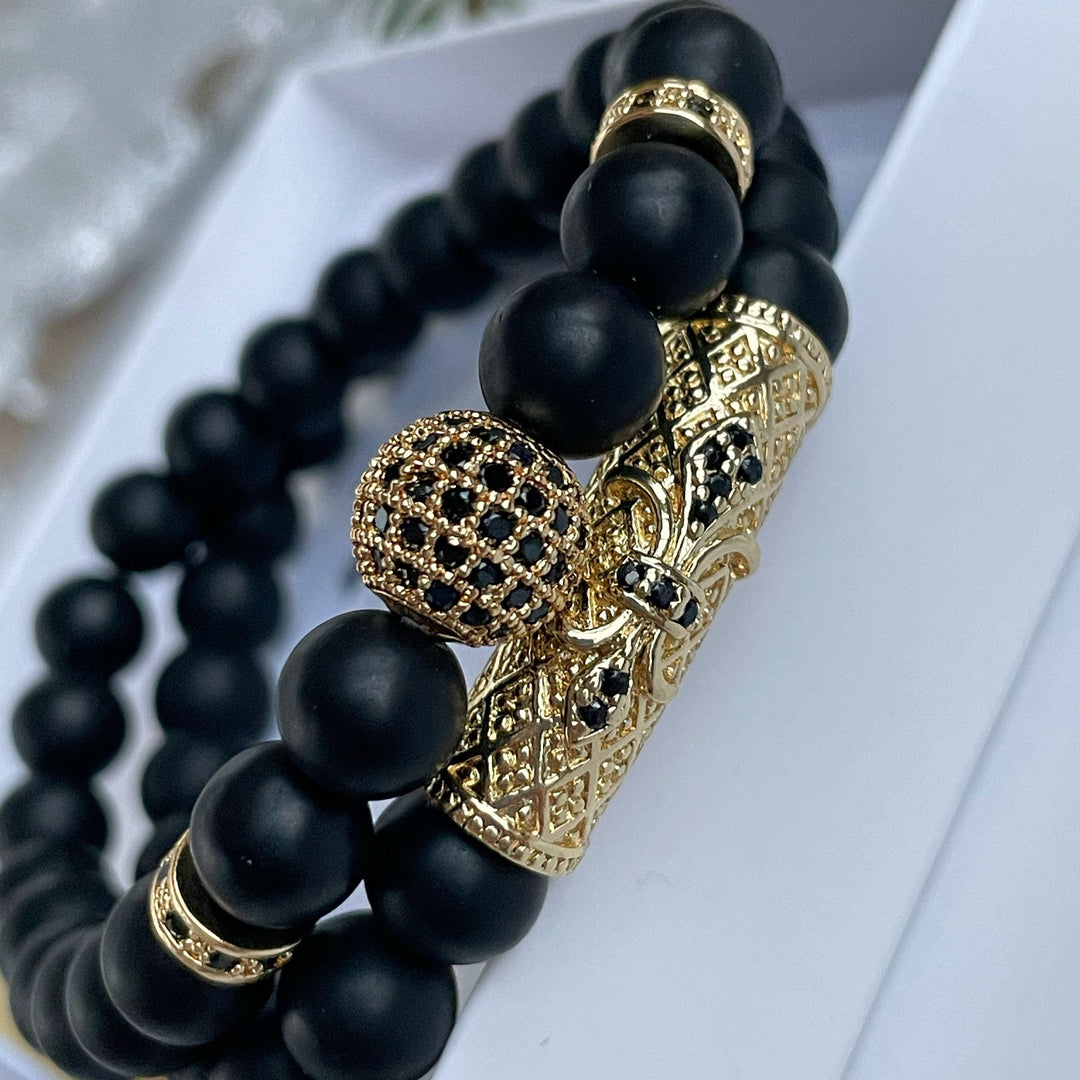 Black Onyx Men Bracelet Set