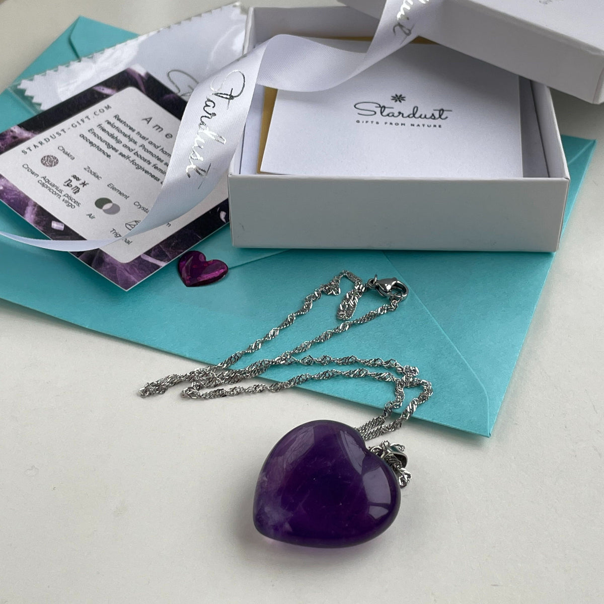 High grade Purple Amethyst heart pendant 3cm