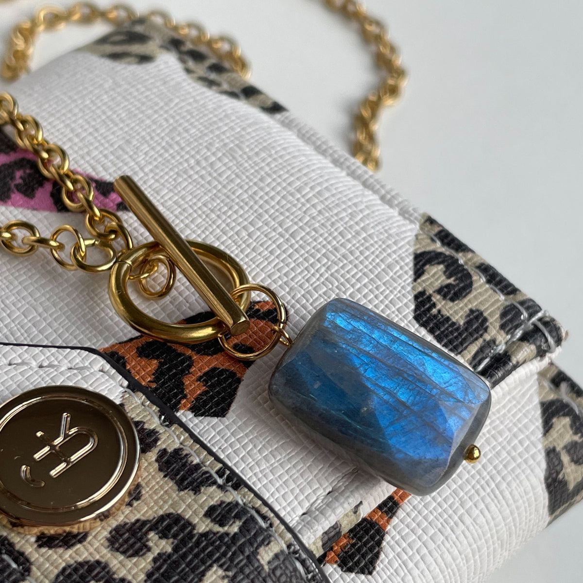 Labradorite pendant necklace, gold plated stainless steel chain