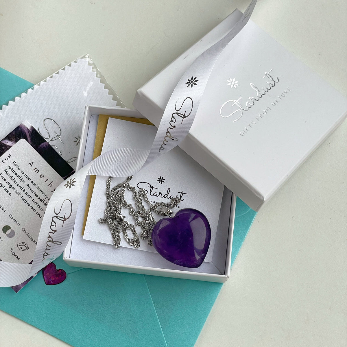 High grade Purple Amethyst heart pendant 3cm