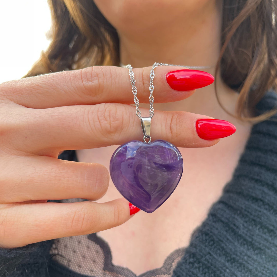 High grade Purple Amethyst heart pendant 3cm