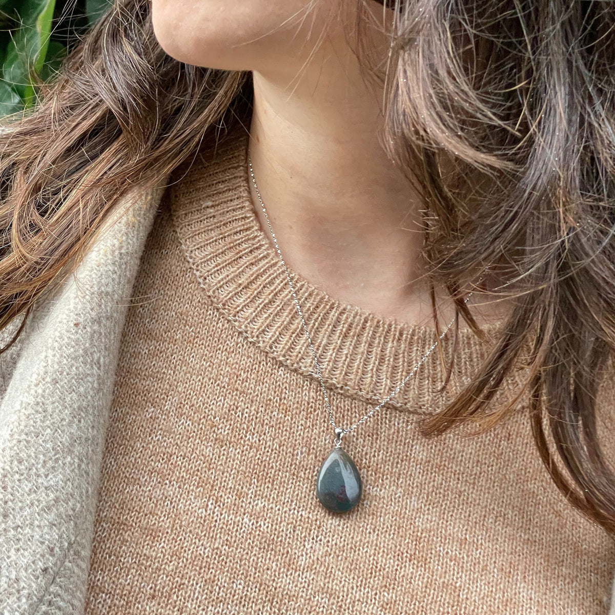 Bloodstone gemstone pendant necklace