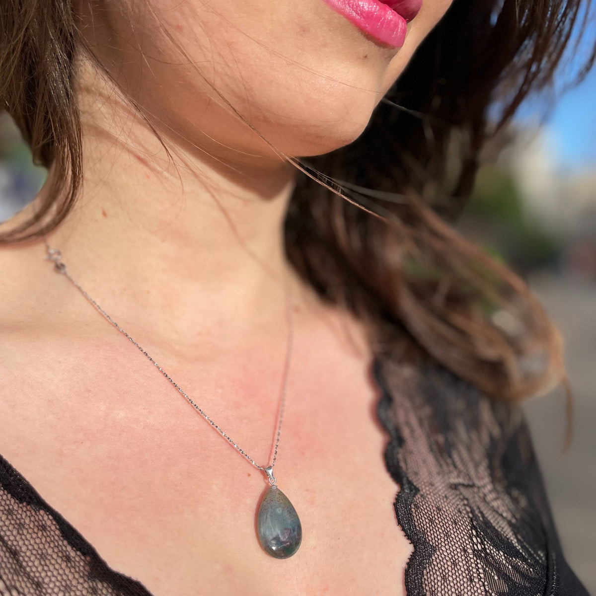 Red Green Bloodstone gemstone pendant necklace
