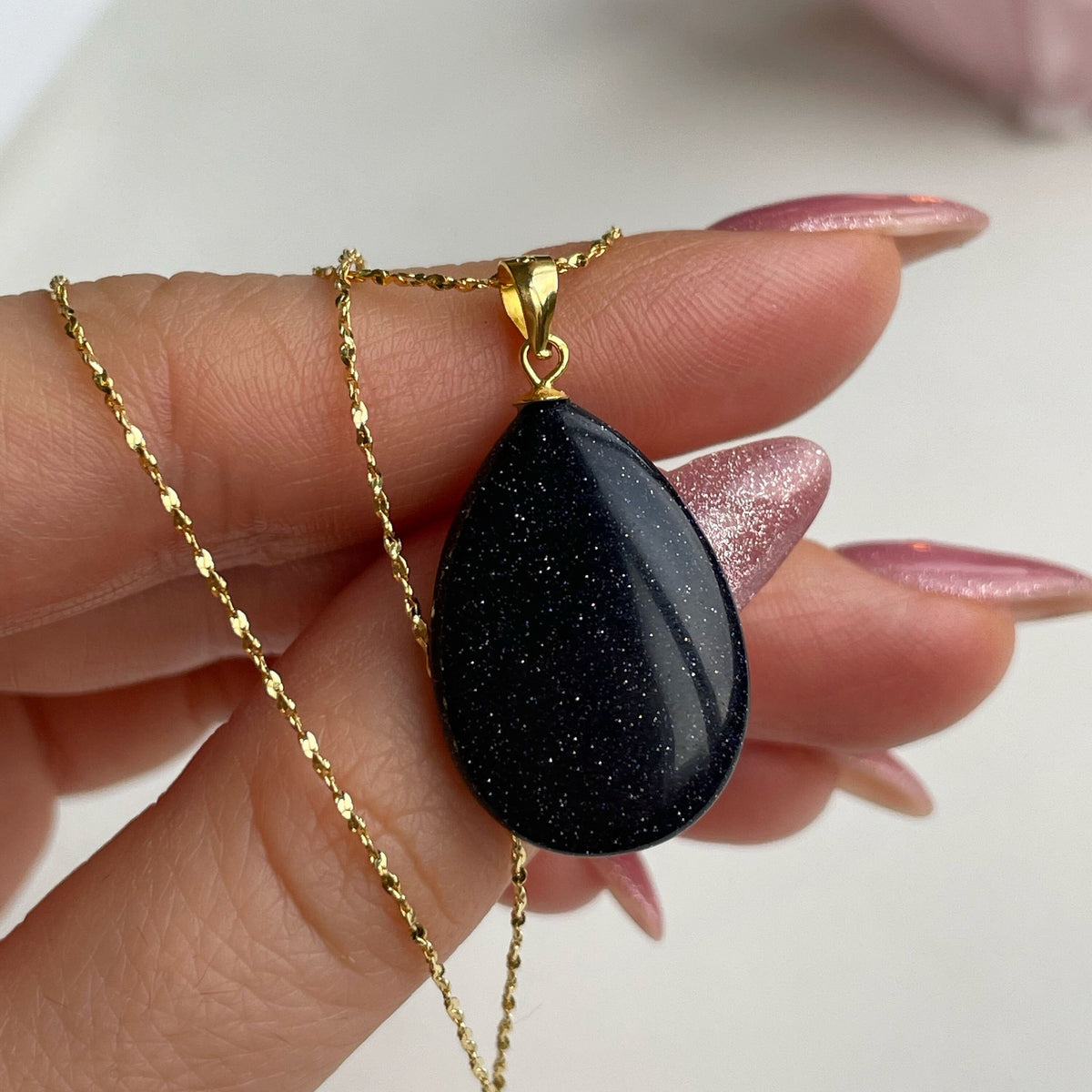 Blue Goldstone Drop Pendant 1.5x2.5cm
