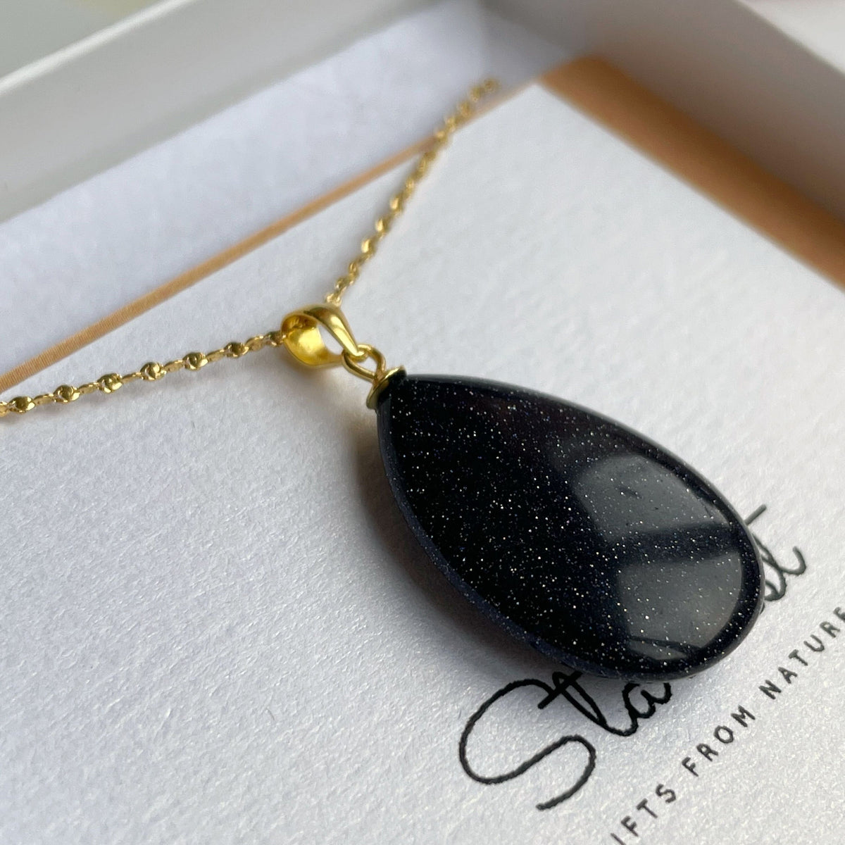 Blue Goldstone Drop Pendant 1.5x2.5cm